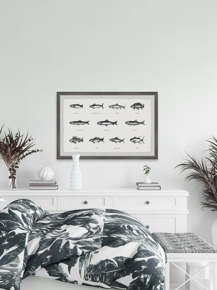 "Deep-Sea Fishes in White" Framed Painting Print, 12x8