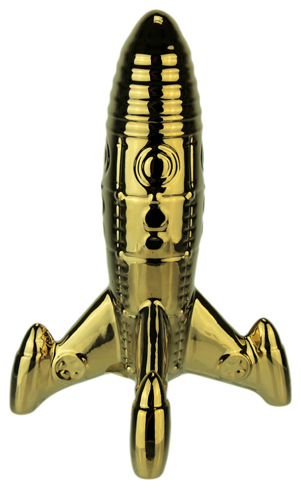 Metallic Gold Finish Rocket Ship Statue