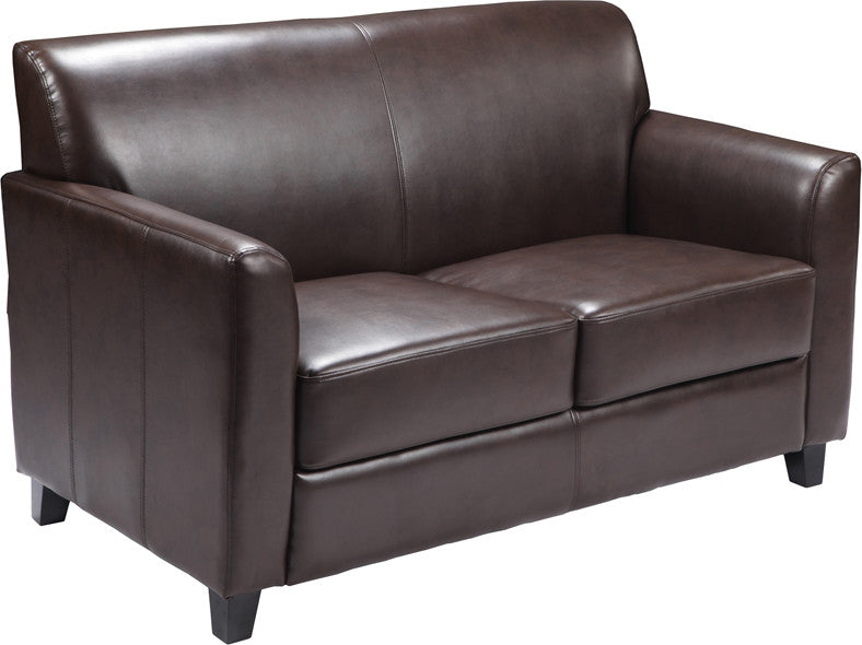 Contemporary Brown Leather Loveseat