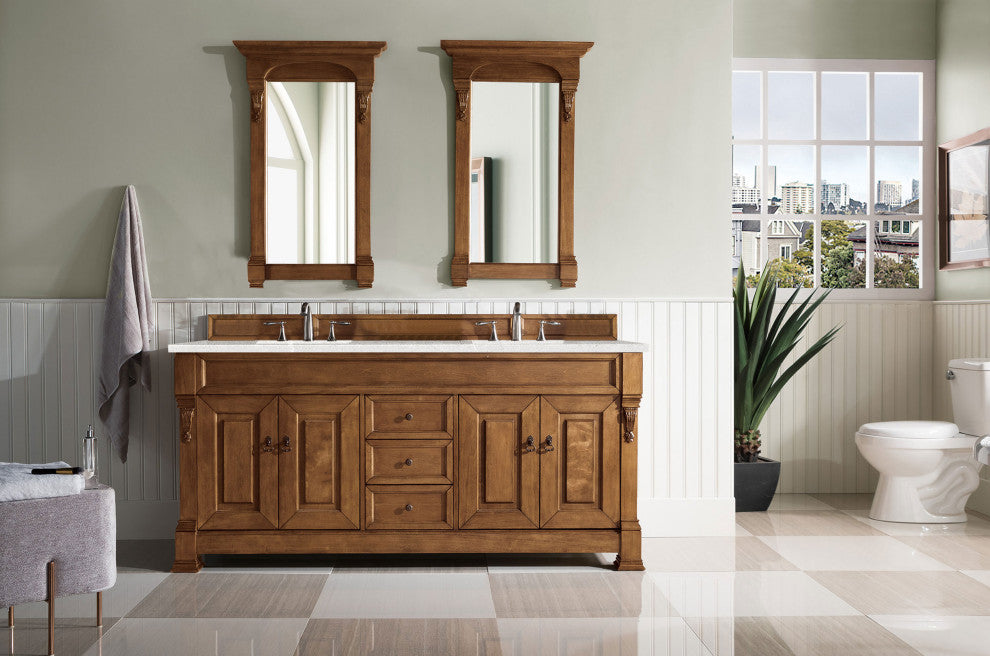 Brookfield 72" Country Oak Double Vanity, Eternal Serena Quartz Top