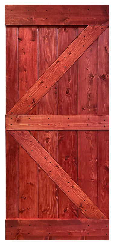 Stained Solid Pine Wood Sliding Barn Door, Cherry Red, 38"x84", K Series