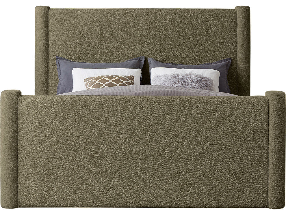 Elias Upholstered Bed, Green, Queen, Boucle Fabric