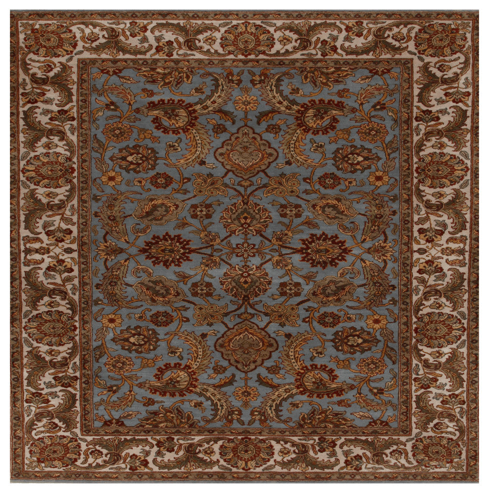 Agra Clementine Traditional Floral Blue Hand Knotted Rug 6'x9'