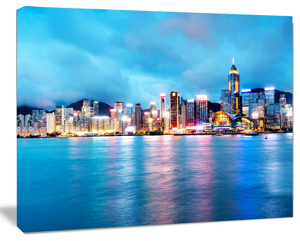 Colorful Hong Kong at Night, Cityscape Canvas Art Print, 40"x30"