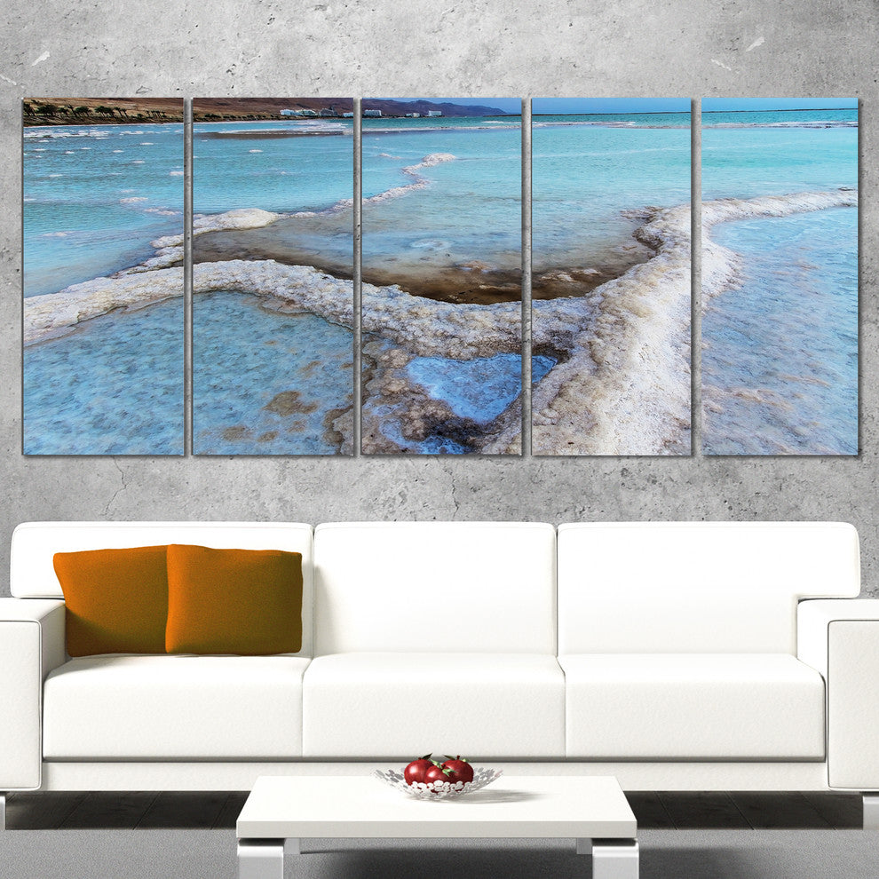 Beautiful Coast of the Dead Sea, Large Beach Canvas Wall Art, 60"x28", 5 Panels