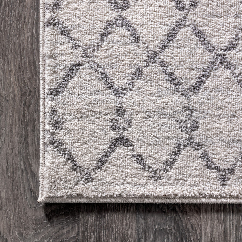 Moroccan HYPE Boho Vintage Diamond Runner Rug, Cream/Gray, 8' Sqaure
