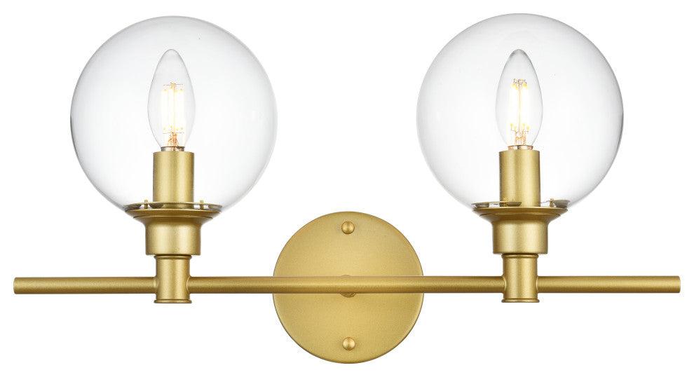 2 Light Brass And Clear Bath Sconce