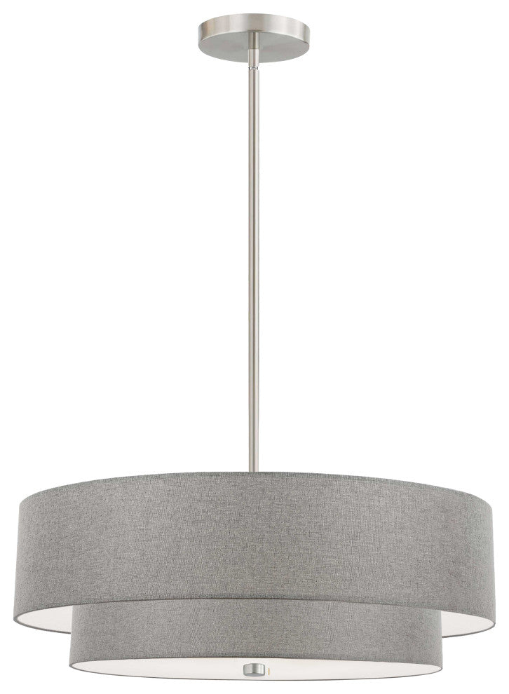 4 Light Incandescent 2 Tier Pendant, Satin Chrome with Grey Shade