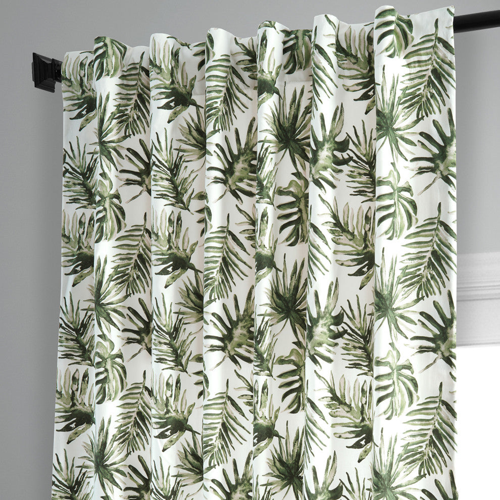 Artemis Printed Cotton Curtain Single Panel, Artemis Olive Green, 50wx108l