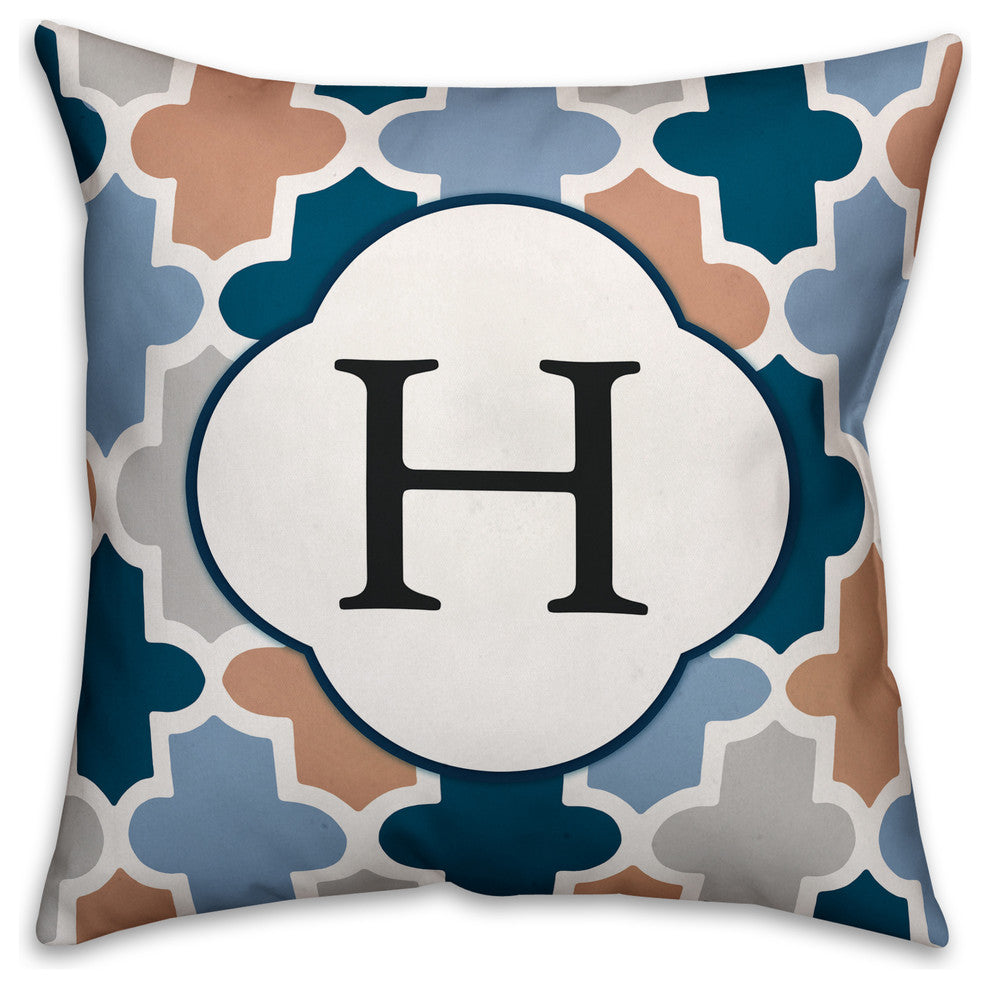 H Quatrefoil Monogram Spun Poly Pillow, 18x18