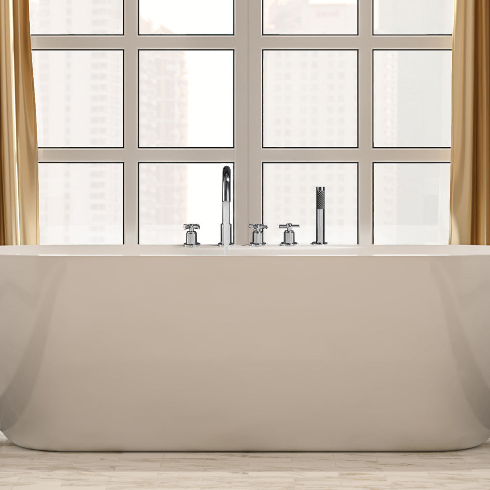 Sorlia Cross Handles Deck-Mount Roman Tub Faucet With Handshower, Polished Chome
