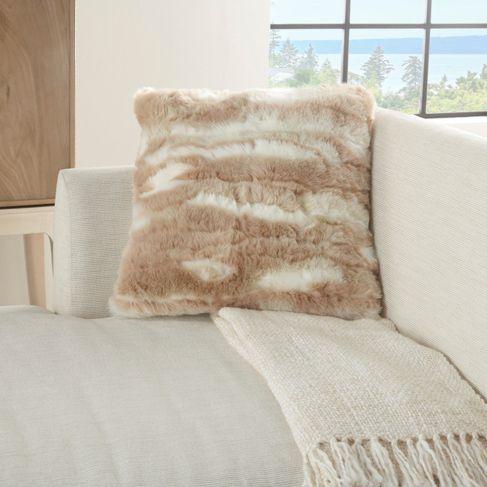 Nourison Home 20"x20" Faux Fur Faux Angora Rabbit Beige Throw Pillows