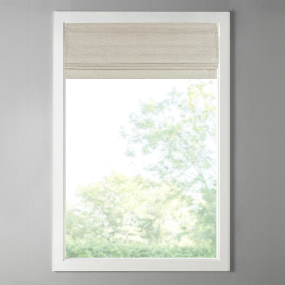 Madison Park Como Faux Silk Cordless Roman Shade, Ivory, 35 X 64"