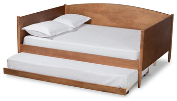 Lachlan Mid-Century Modern Farmhouse Ash Walnut Wood Full Daybed With Trundle
