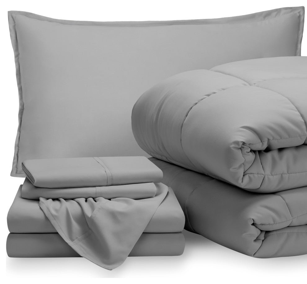 Bare Home 5-Piece Twin Bed-in-a-Bag, Light Gray, Light Gray