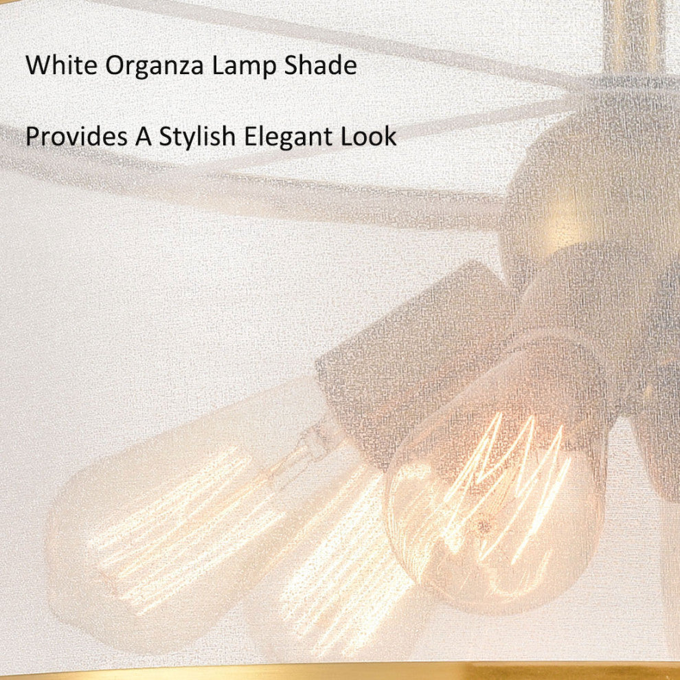 Modern Drum Organza Semi Flush Ceiling Light Gold 6-Light Chandelier