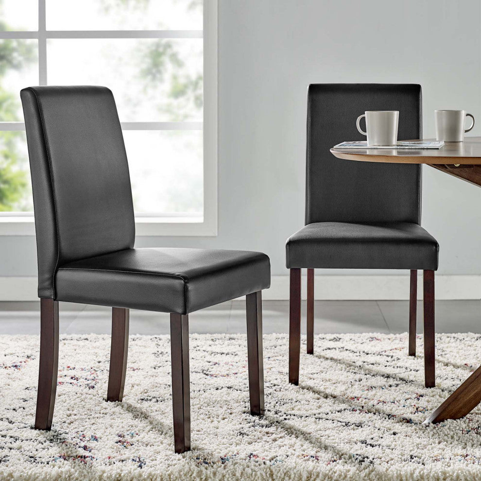 Side Dining Chair, Set of 2, Faux Leather, Wood, Black, Cafe Bistro Restaurant