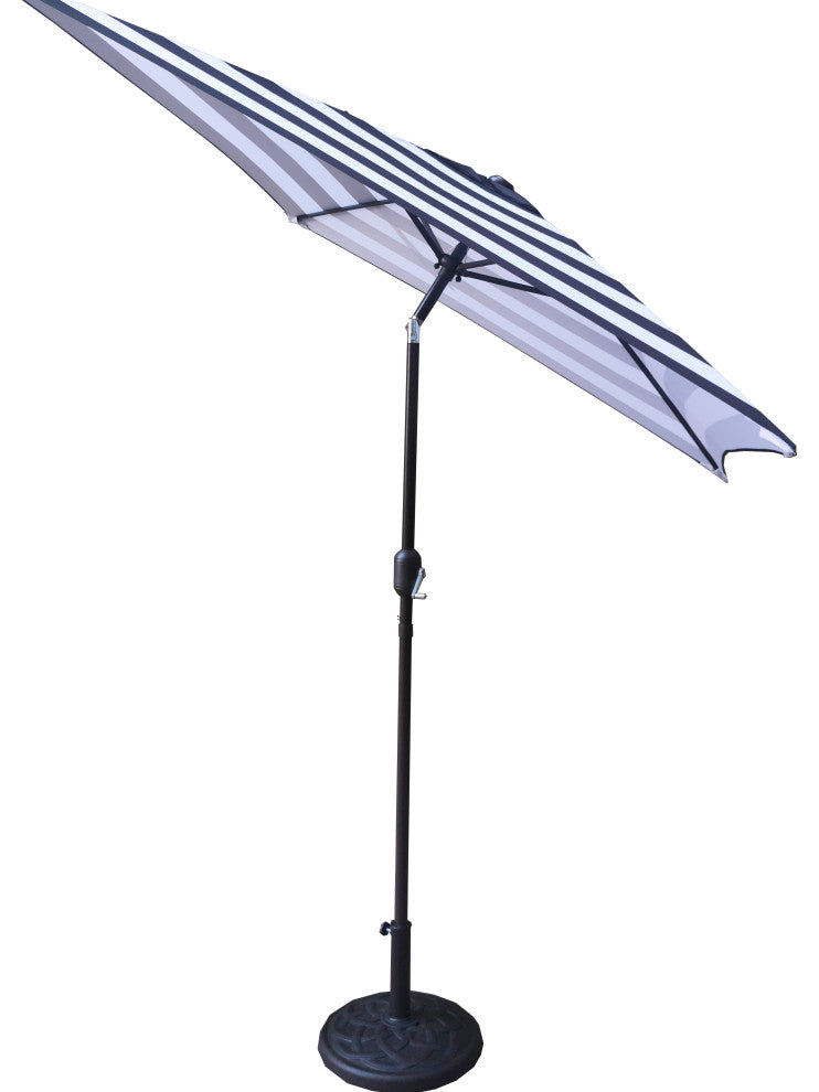 9' Black/White Stripe Tilt Market Umbrella With Stand/Base Set