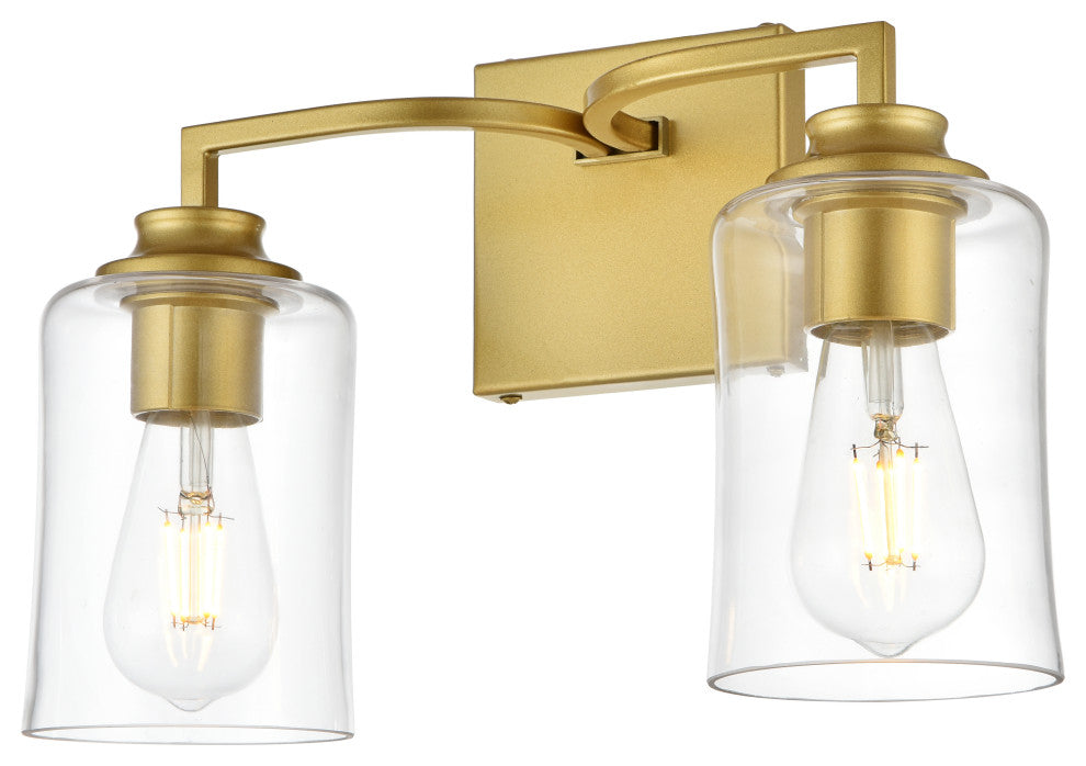 2 Light Brass And Clear Bath Sconce