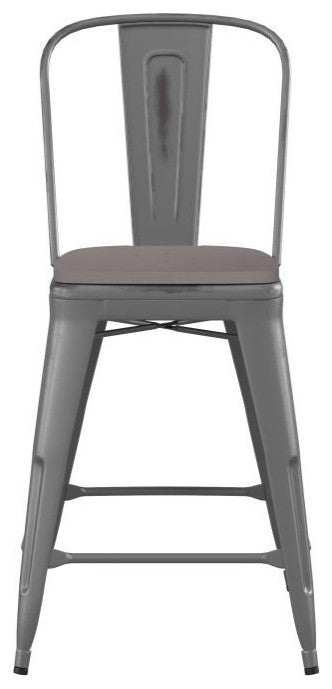 24'' High Indoor Clear Coated Counter Stool, Clear Coated/Gray
