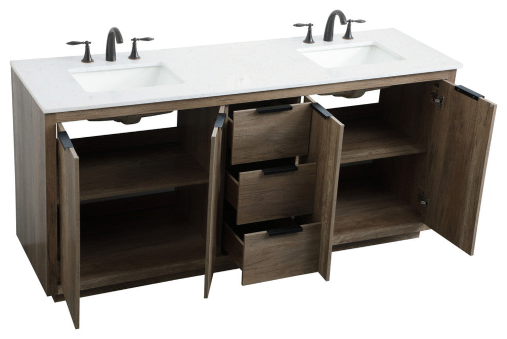 Bethany 72" Double Bathroom Vanity, Natural Oak