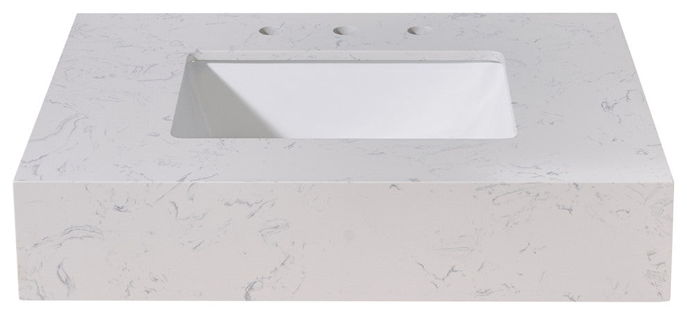 Merano Engineered Stone Vanity Top, Aosta White Apron With White Sink, 30"