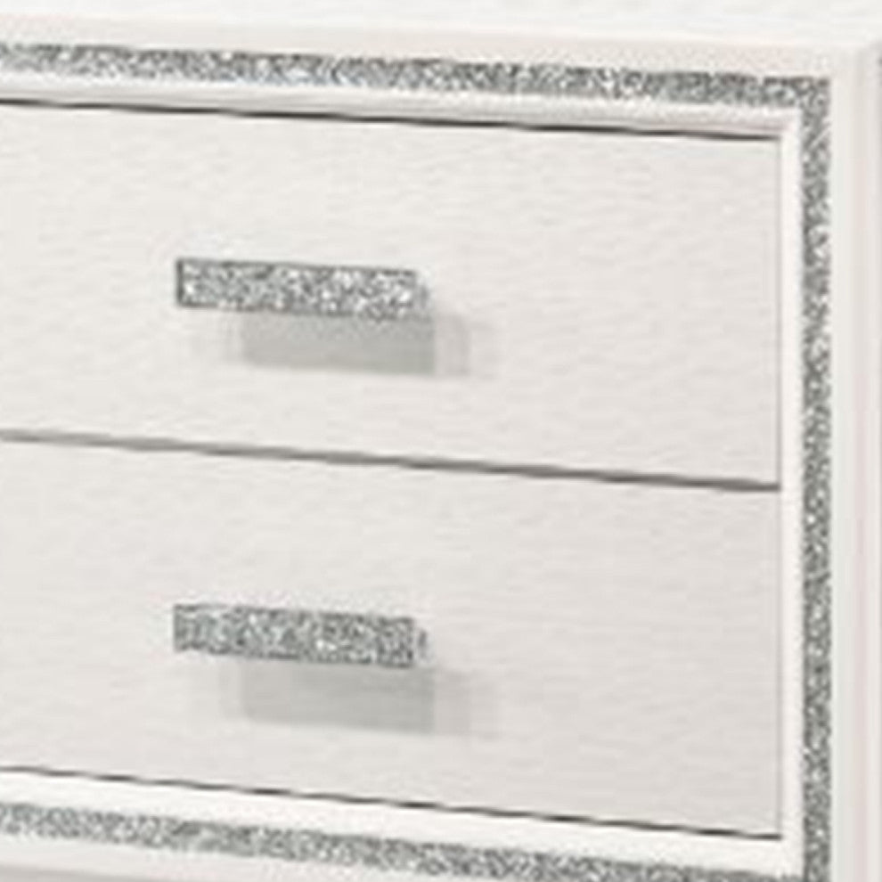 Benzara BM269071 Nightstand With 2 Drawers and Shimmer Accent Trim, White