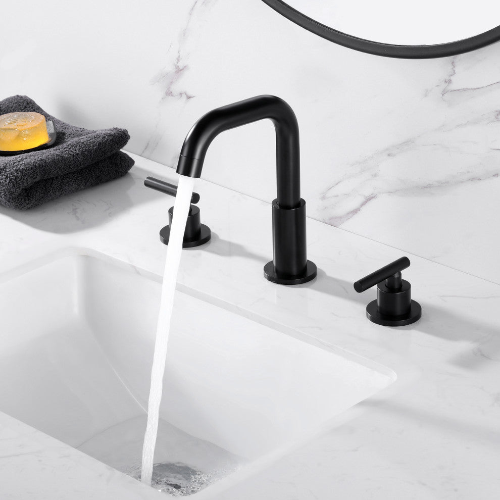 8 in. Widespread 2-Handle High Arc Bathroom Faucet with Brass Dics Valve, Black