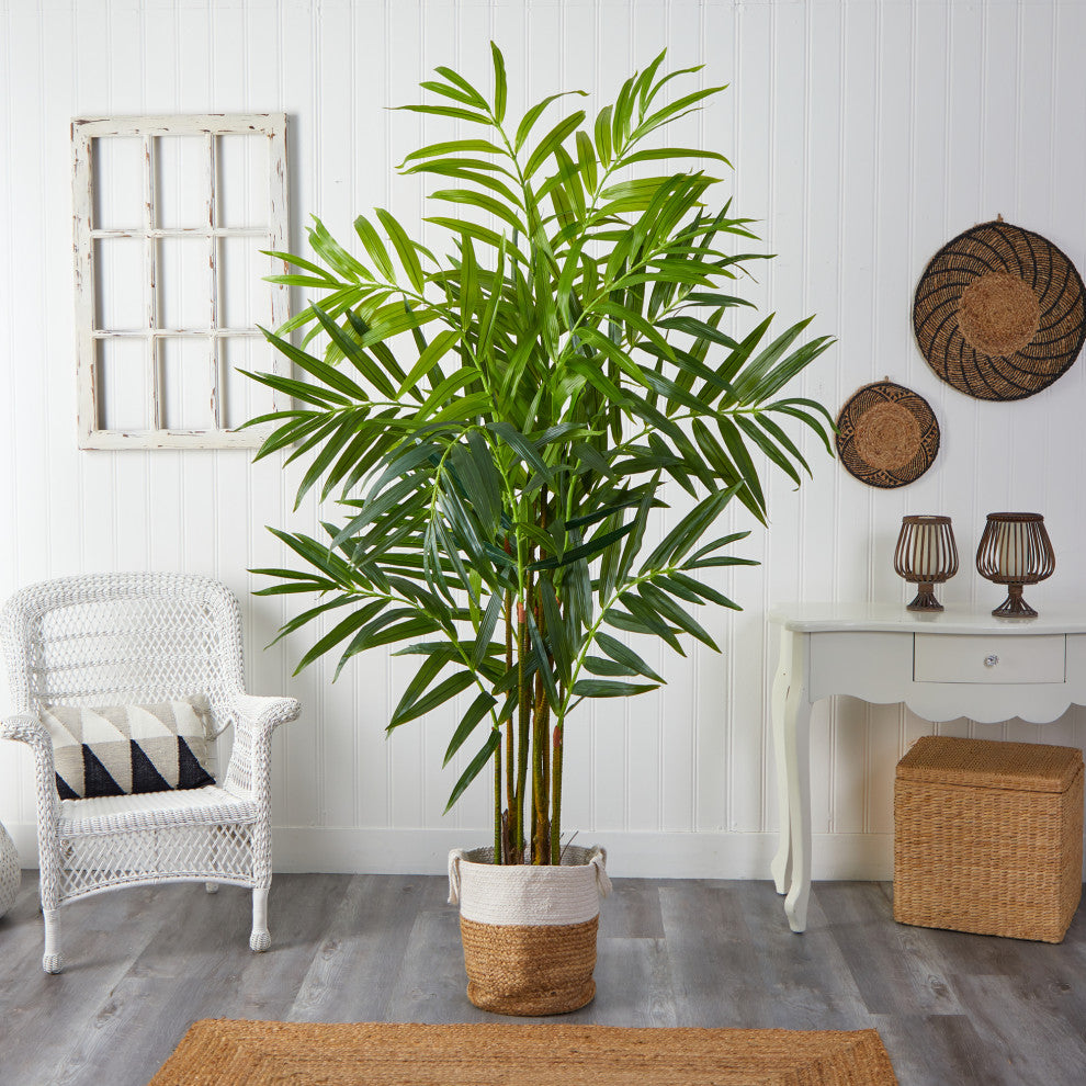 8' King Palm Artificial Tree With 12 Branches in Natural Jute and Cotton Planter