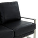 LeisureMod Jefferson Modern Faux Leather Loveseat With Silver Frame, Black
