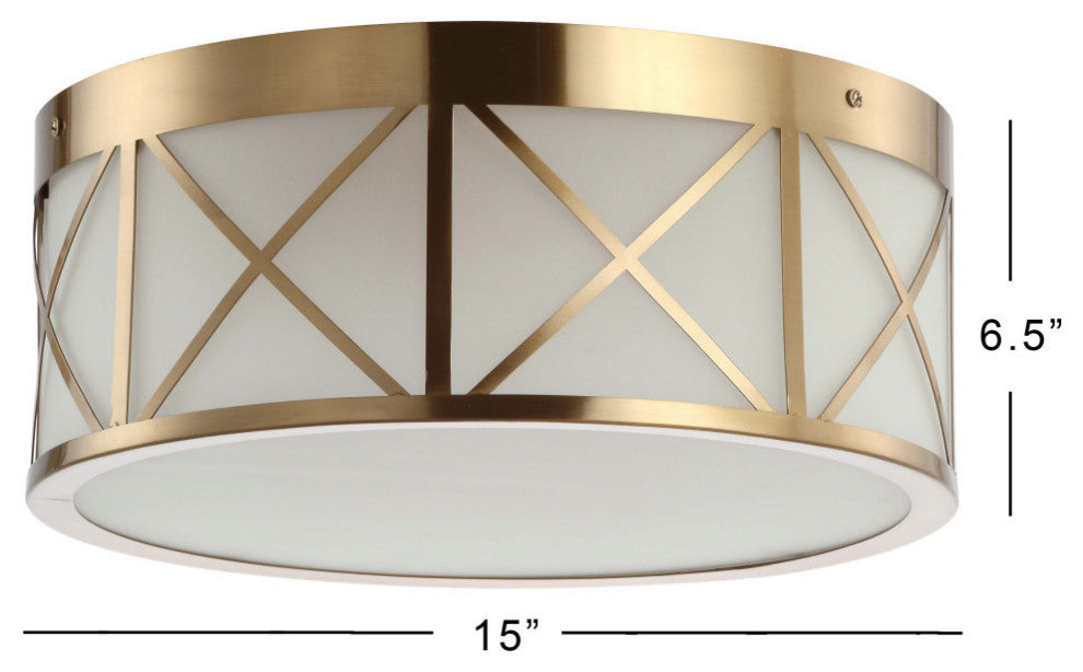 Cadence 15" Drum Metal/Glass Flush Mount, Brass Gold