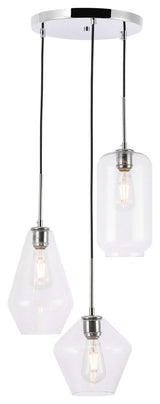 Living District Gene 3-Light Mid-Century Metal Pendant in Chrome and Clear