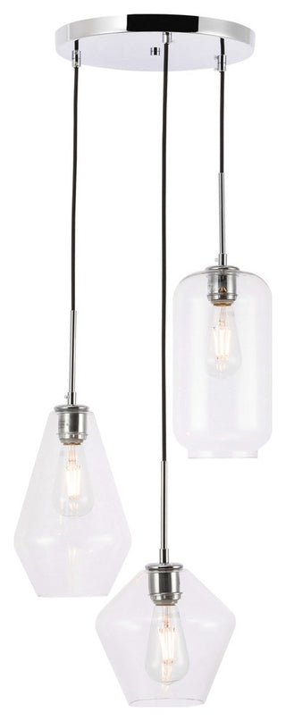Living District Gene 3-Light Mid-Century Metal Pendant in Chrome and Clear
