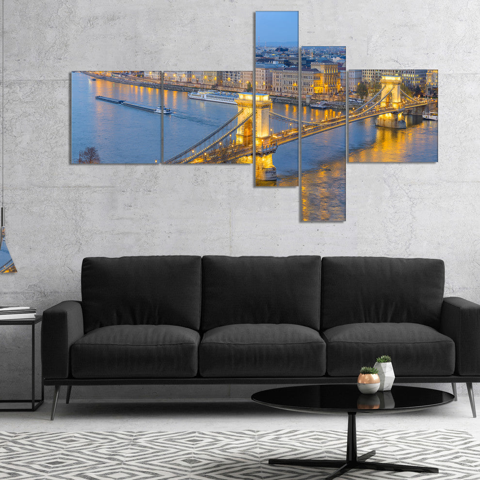 Chain Building and Parliament in Budapest, Canvas Art Print, 60"x32", 5 panels