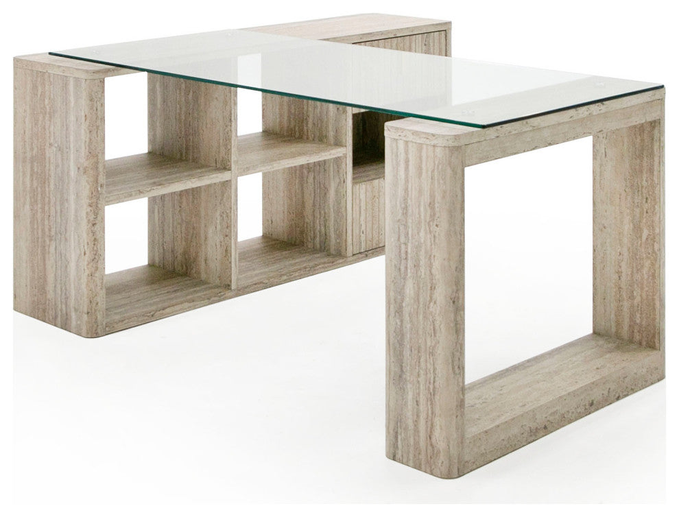 Nova Domus Roma Modern Glass, Travertine Reversible Desk
