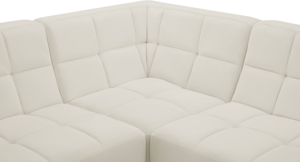 Relax Velvet Upholstered 5-Piece L-Shaped Modular Sectional, Cream