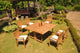 7-Piece Outdoor Teak Set: 60" Square Butterfly Table, 6 Leveb Stacking Arm Chair