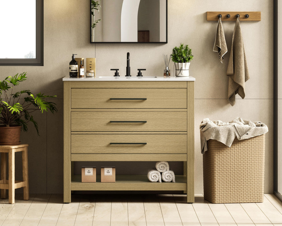 Home Living 36" Single Bathroom Vanity, Honey Brown