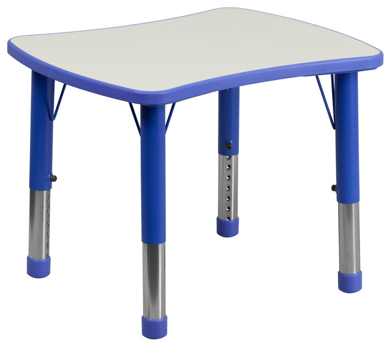 Blue Plastic Height Adjustable Activity Table With Gray Top