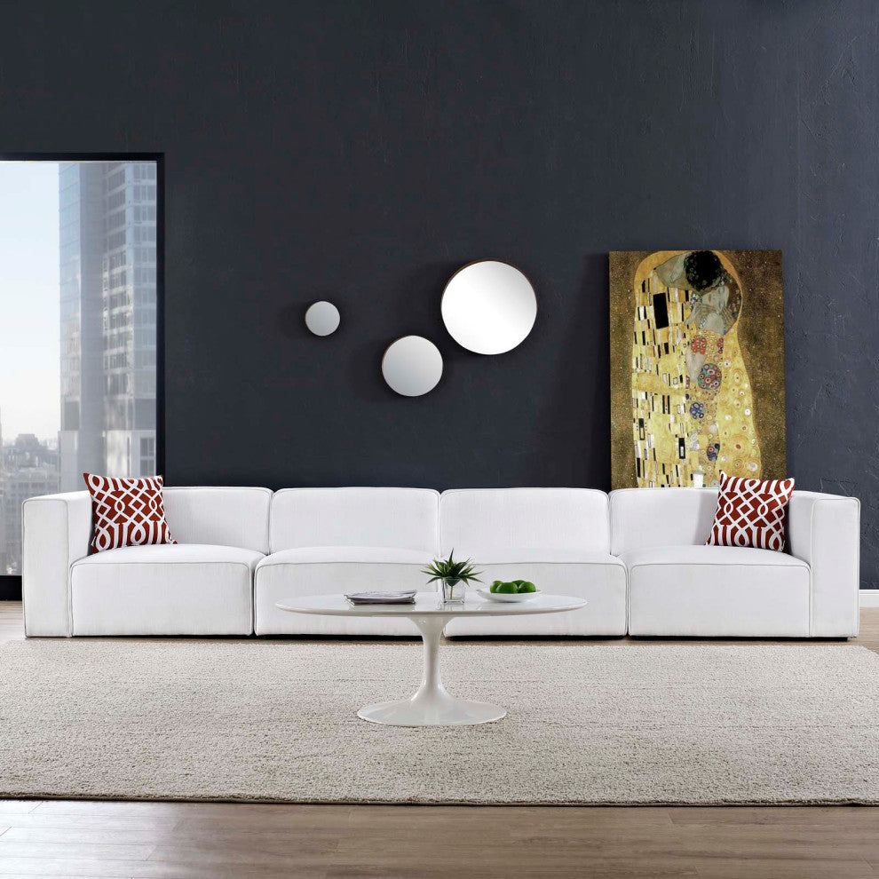 White Mingle 4 Piece Upholstered Fabric Sectional Sofa Set