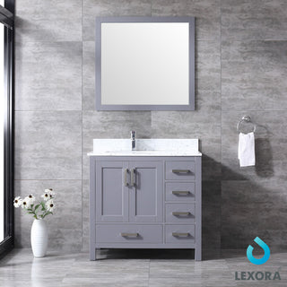 Jacques 36" Dark Gray Single Vanity Carrara Marble Top Sink, 34" Mirror Left