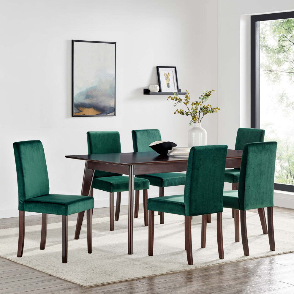 Side Chair and Table Set, Velvet, Drak Brown Green, Modern, Bistro Restaurant