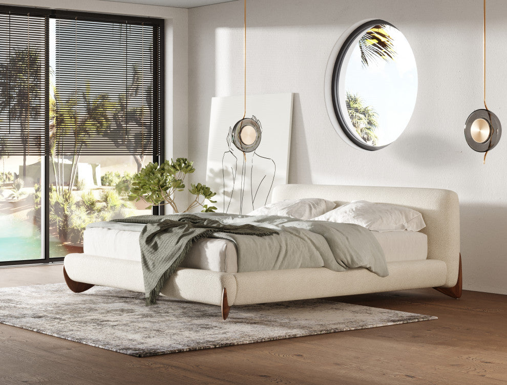 Modrest Fleury Cream Fabric and Walnut Bed, Eastern King