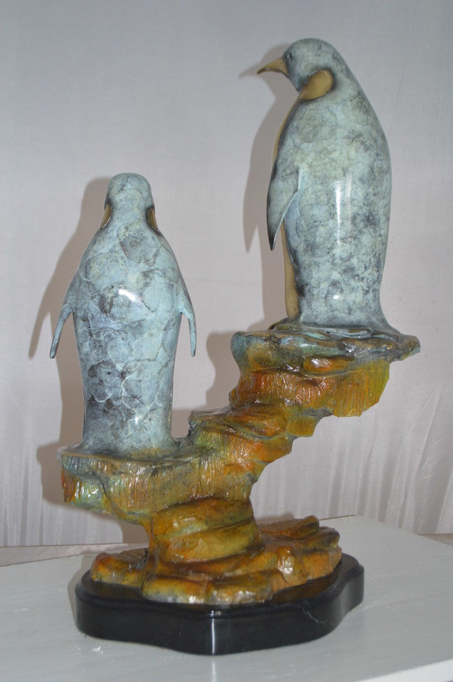 Two Penguins Bronze Statue -  Size: 16"L x 10"W x 12"H.