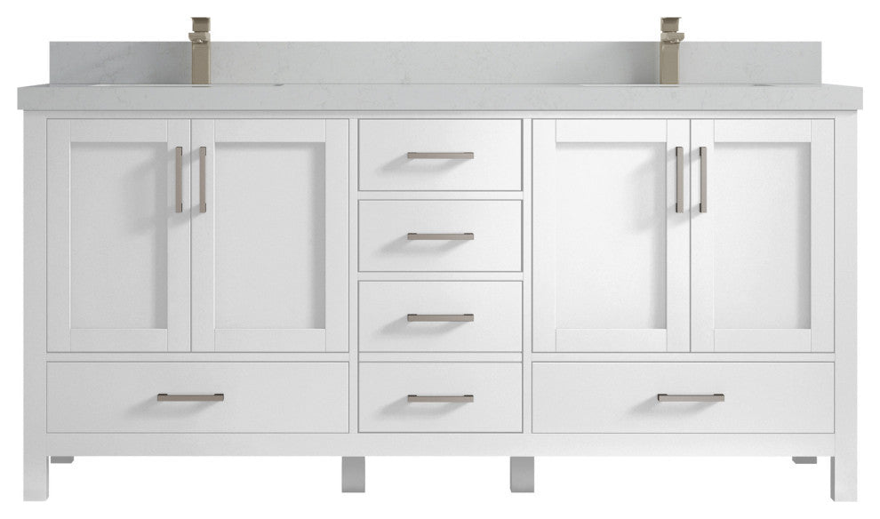 Malibu 72 Double Sink Bath Vanity in White  2" Carrara Quartz