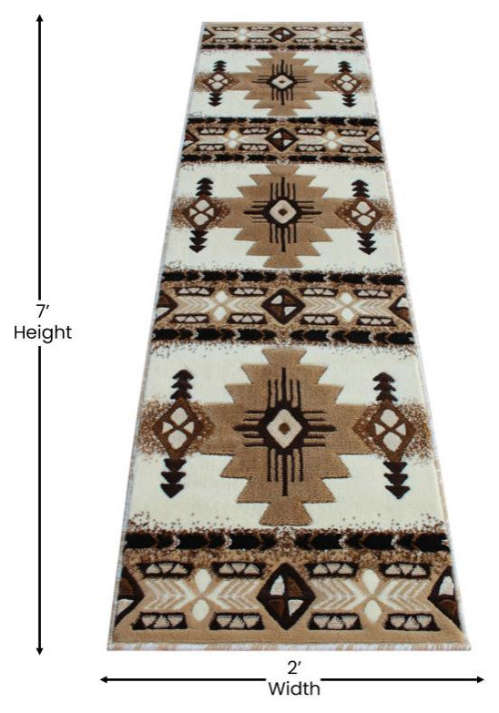 Mohave Collection Traditional Southwestern Style Area Rug, Ivory, 2' X 7'