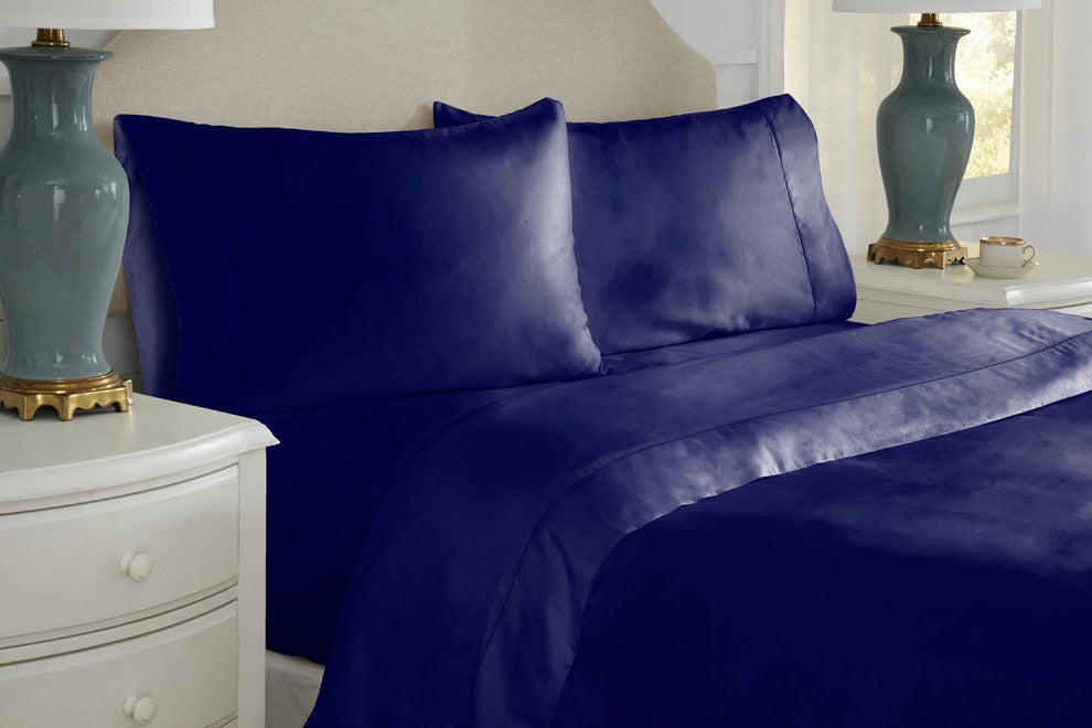 Pointehaven 525TC Long Staple Cotton sheet set, Midnight Blue, Queen