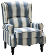 Modern Push-Back Plaid Recliner with Rolled Armrest, Stripe Navy