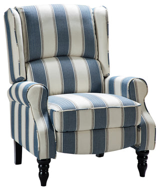 Modern Push-Back Plaid Recliner with Rolled Armrest, Stripe Navy