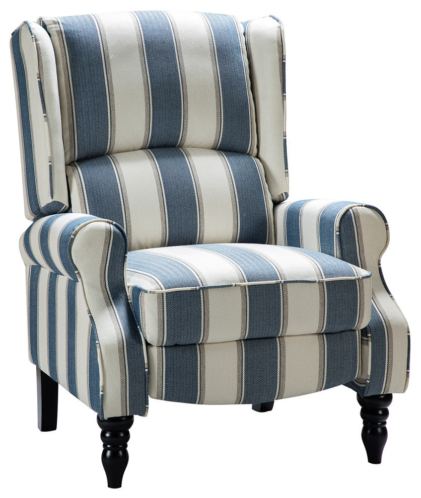 Modern Push-Back Plaid Recliner with Rolled Armrest, Stripe Navy